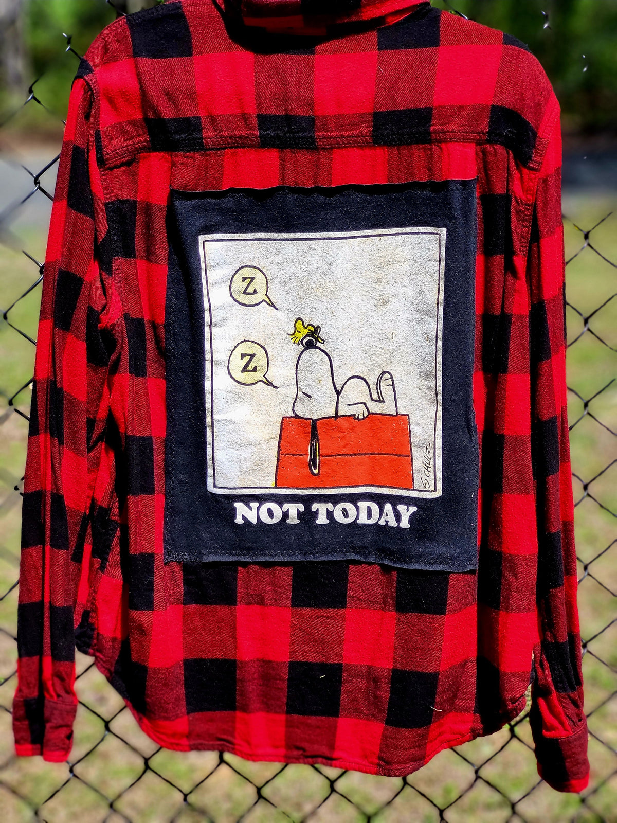 Snoopy Not Today Upcycled Flannel