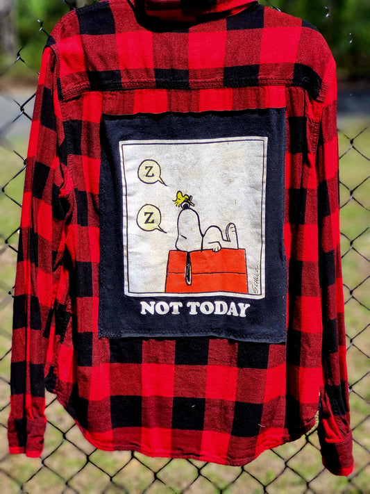 Snoopy Not Today Upcycled Flannel