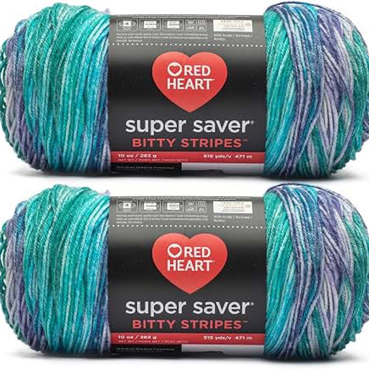 Red Heart Bitty Stripes Yarn, 10oz, Acrylic Medium #4 in Mermaid Tail