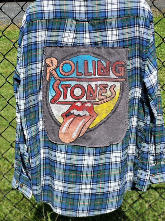 Rolling Stones Upcycled Flannel